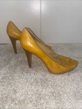 Nine West Mustard Yellow Peep-Toe Stiletto Heels